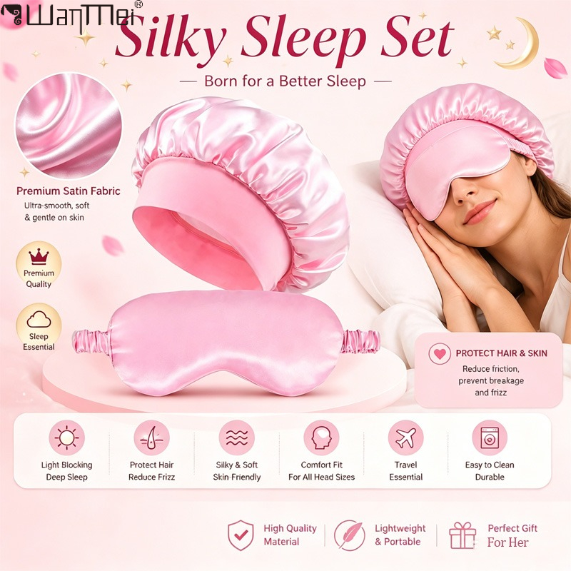 Hair Care Hair Mask - ﻿ Satijnen Bonnet Slaapmasker Set, Brede